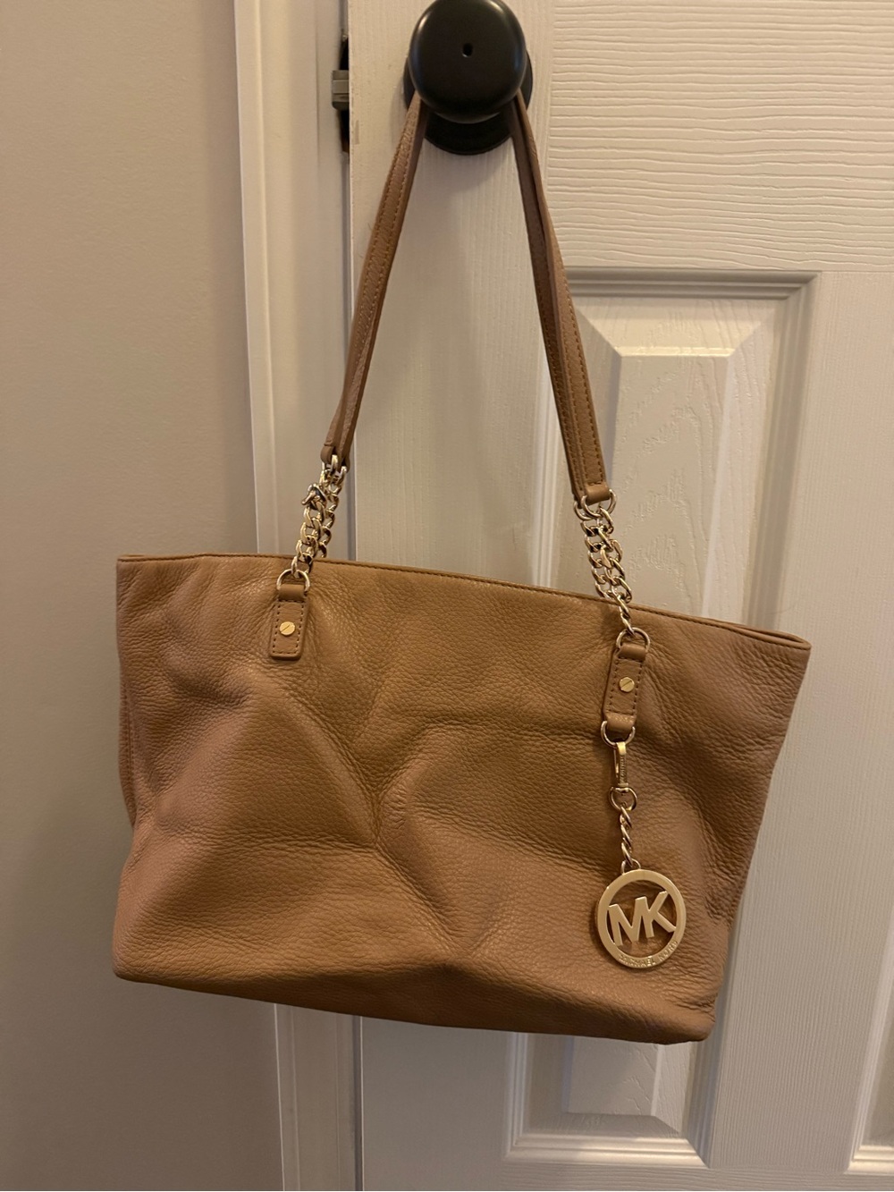 Michael Kors Camel Leather Tote with MK Charm